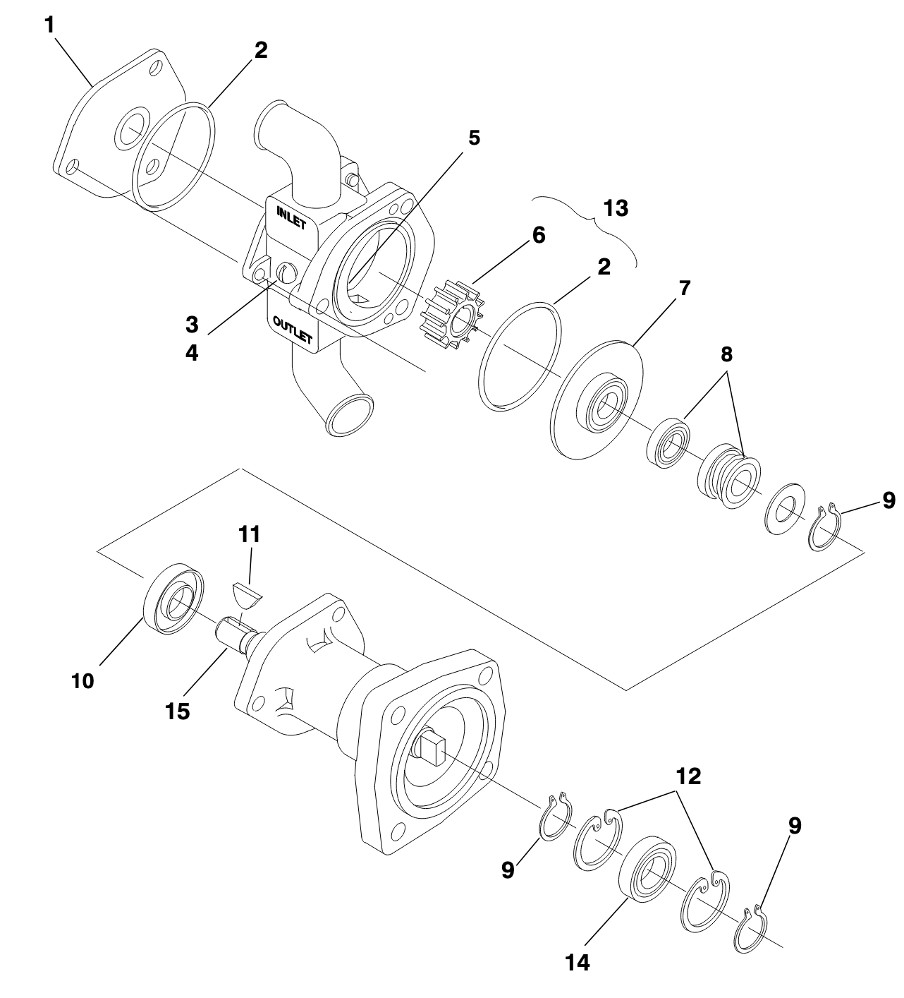 Sjövattenpump, renoveringssats (kit,water pump repair A073R239)